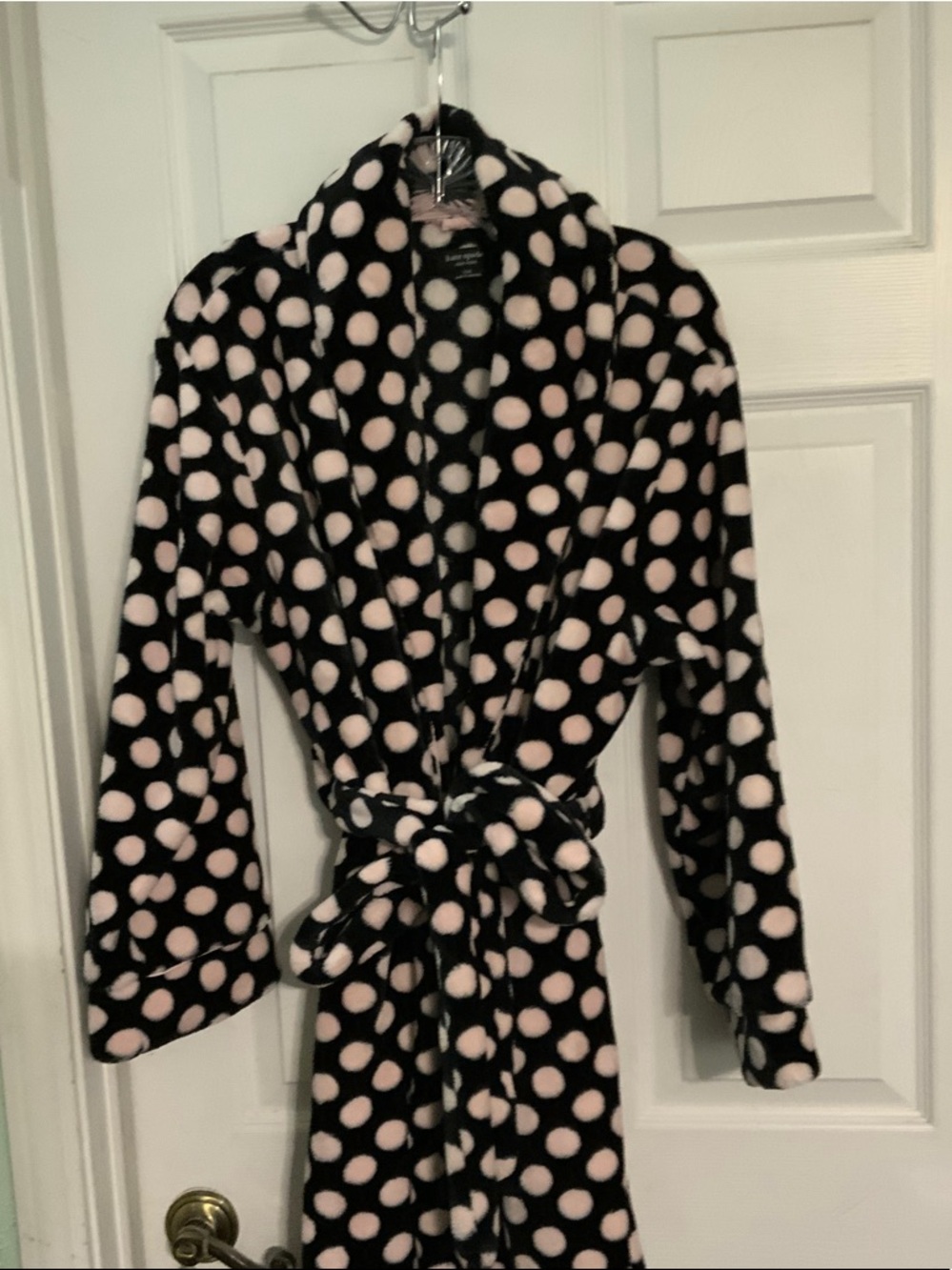 kate spade Black and Light Pink Polka Dot Plush Robe